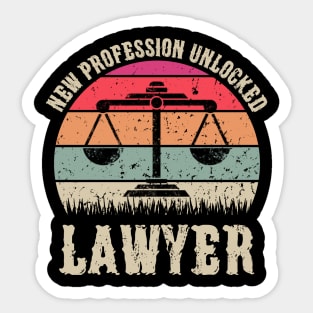 Vintage New Profession Unlocked Lawyer Funny Law School Gift Sticker